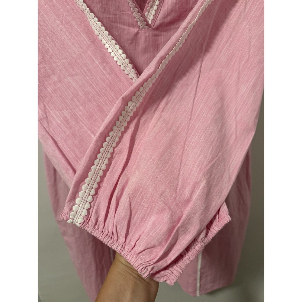Pink Cotton Linen Shift Tunic Dress White Trim Pockets Side Zip Resort XXL NWT - Picture 7 of 15